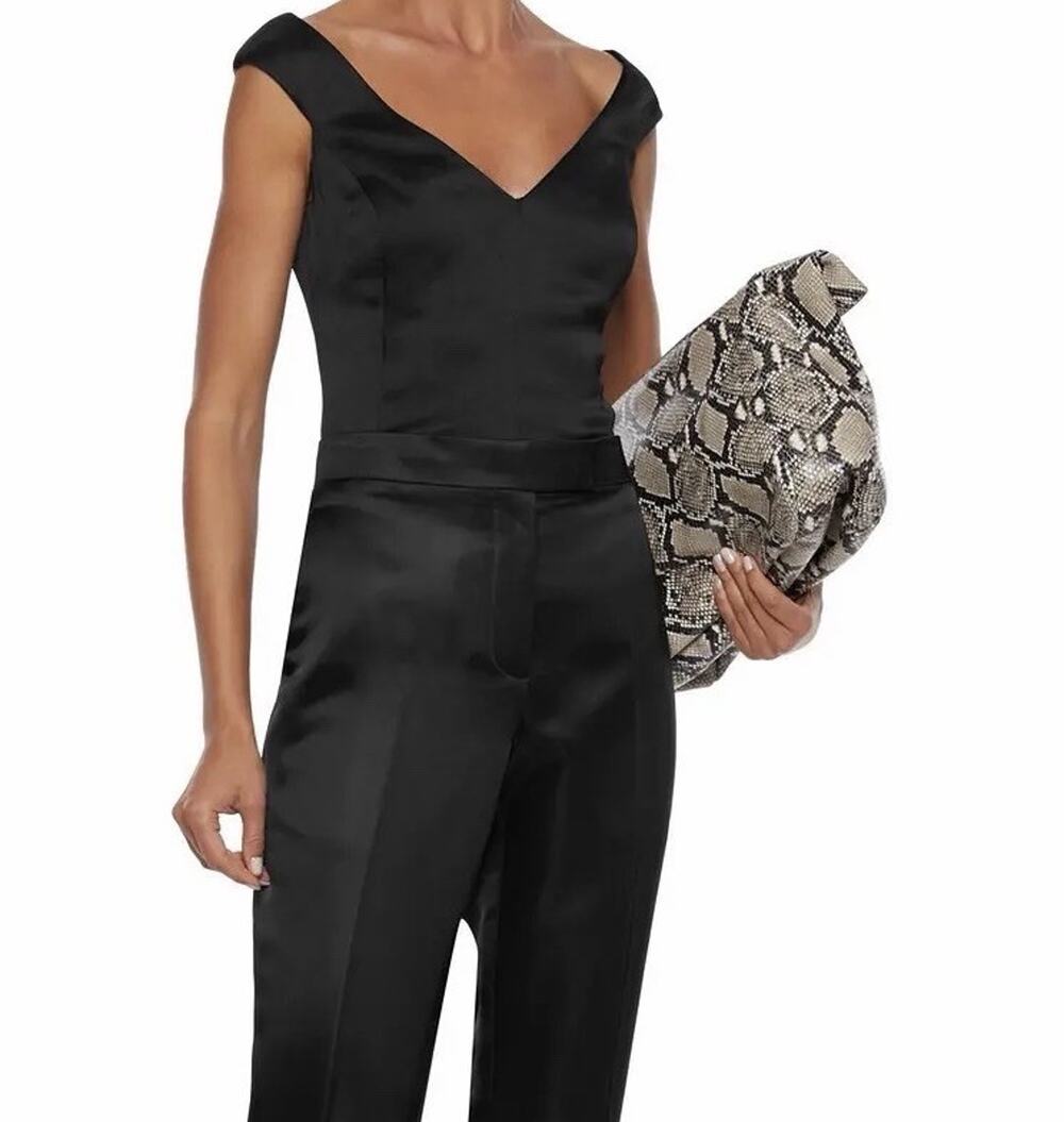 Theory Women’s Off The Shoulder Satin Crepe Blouse Top Black Sz 8